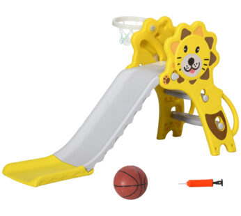 AIYAPLAY Tobogan pentru Copii 2 în 1 cu Coș de Baschet, Tobogan Interior pentru Copii 1-3 ani, 131x50x74 cm, Galben | Aosom Romania