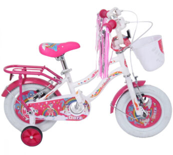 Bicicleta pentru copii Belderia Dora Alb 2-4 ani, roti 12 inch, roti ajutatoare si frane V-Brake, cosulet si portbagaj