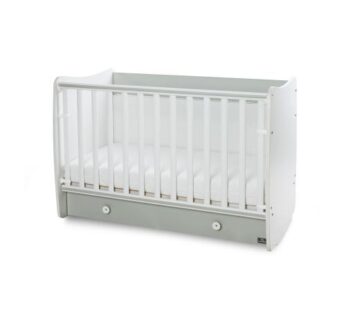 Patut balansoar pentru copii Lorelli Dream White Milky Green, din lemn, transformabil, sistem leganare cu blocare, grilaj detasabil si culisant in 2 pozitii, saltea pe 2 niveluri de inaltime, sertar, 0-3 ani, 0-15 Kg, 120×60 cm