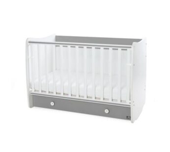 Patut balansoar pentru copii Lorelli Dream White Stone Grey, din lemn, transformabil, sistem leganare cu blocare, grilaj detasabil si culisant in 2 pozitii, saltea pe 2 niveluri de inaltime, sertar, 0-3 ani, 0-15 Kg, 120×60 cm