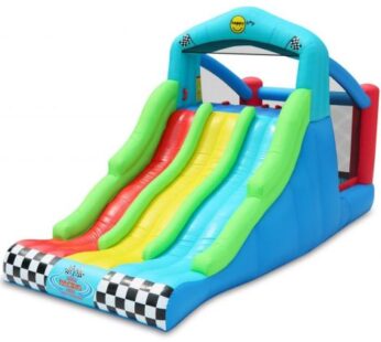 Spatiu de joaca gonflabil Race, cu trei tobogane, loc de sarit si de catarat Happy Hop 9774
