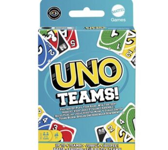 Joc de societate UNO Teams, 2 echipe, pentru 4 jucatori, Mattel, pentru copii de la 7 ani, multicolor