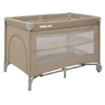 Patut pliant, Baby Mix, Cu doua nivele, Cu intrare laterala cu fermoar, 2 roti, 120 x 60 cm, Conform cu standardul european de securitate EN 716+AC:2019-07, Beige