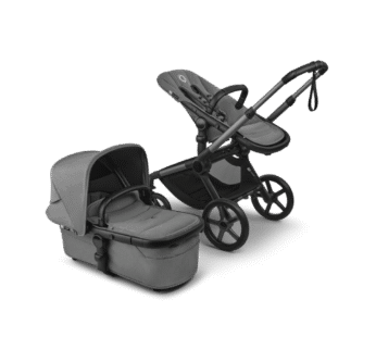 Carucior 2 in 1 Bugaboo Fox 5 Renew Graphite Moon Grey cu maner reglabil, reversibil, suspensii, cadru din aluminiu