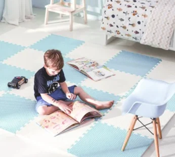 Salteluta de joaca 4 piese puzzle pentru copii Ricokids AlbAlbastru 120×120, din spuma groasa EVA inodora,izolator termic, rezistenta la apa,usor de curatat,antiderapanta