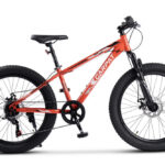 Bicicleta pentru copii Ecarpat Ride S24109C Portocaliu, 24 inch, echipare Shimano, anvelope late, furca cu suspensie, frane disc, 7 viteze