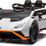 Masinuta electrica cu functie drift Lamborghini Huracan STO, putere 500W, 24V, echipare Premium, alb
