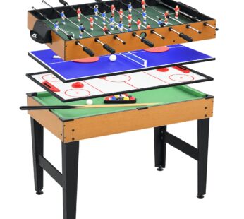 HOMCOM Masă de Joc 4 în 1 cu Fotbal de Masă, Biliard, Ping-Pong și Air Hockey, Vârstă 6+ Ani, 107x61x84,5 cm, Multicolor | Aosom Romania