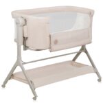Patut co-sleeper, Lionelo, Leonie Plus, Pliabil, Cu sistem de leganare, Cu setare unghiulara, Reglabil in 6 pozitii pe inaltime, Conform cu standardele europeane de securitate EN1130 si EN16890, Bej
