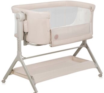 Patut co-sleeper, Lionelo, Leonie Plus, Pliabil, Cu sistem de leganare, Cu setare unghiulara, Reglabil in 6 pozitii pe inaltime, Conform cu standardele europeane de securitate EN1130 si EN16890, Bej