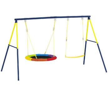 AIYAPLAY Set de Leagăne pentru Copii cu Două Tipuri de Leagăne, Loc de Joacă Exterior cu Corzi Reglabile, Structură din Metal pentru Vârsta 3-8 Ani, Capacitate 150kg, Multicolor | Aosom Romania