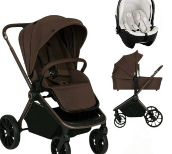 Carucior 3 in 1, Lionelo, Mika Plus, Cu scoica auto Moxie Bej Reversibil, Cu sistem de ventilatie 3D, Cu accesorii, Pana la 22 kg, EN1888-1 EN1888-2 EN1466 ECE R129, Maro