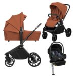 Carucior 4 in 1, Lionelo, Mika Plus, Cu landou intarit si salteluta moale, Cu scoica auto testata ADAC, Baza isofix pentru scoica, Reversibil, Sistem de ventilatie 3D, Cu accesorii, Pana la 22 kg, EN1888-1 EN1888-2 EN1466 ECE R129, Maro