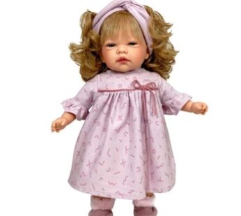 Papusa Nines D Onil, Celia, cu parul blond, cu rochie roz, cu miros de vanilie, 45 cm