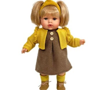 Papusa Nines D Onil, Tita, cu parul blond, cu haine de toamna, cu miros de vanilie, 45 cm