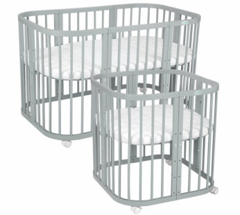 Patut Rotund Evolutiv, Waldin, 7in1 Gri, Saltele Incluse, Transformabil, Masa de Schimbat, Co-Sleeping, Tarc de Joaca, Birou, Scaune