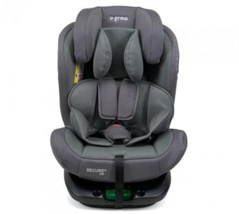 Scaun auto U-Grow Secure+, 40-150 cm, 360 grade, 4 pozitii de ajustare pe spate, 10 pozitii de ajustare a tetierei pe inaltime, Gri