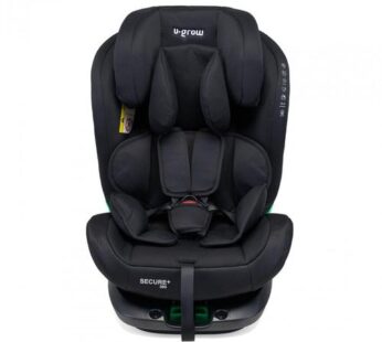 Scaun auto U-Grow Secure+, 40-150 cm, 360 grade, 4 pozitii de ajustare pe spate, 10 pozitii de ajustare a tetierei pe inaltime, Negru