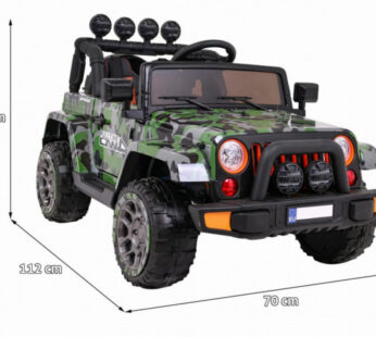 Masinuta electrica pentru copii Novokids Jeep 4×4 Pro Camouflage, acumulator 12V, 3-8 ani, melodii si lumini, 2 viteze, greutate admisa 30 kg
