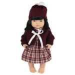 Papusa Bebelus Fetita Asiatica 38 cm cu set imbracaminte pentru vreme rece