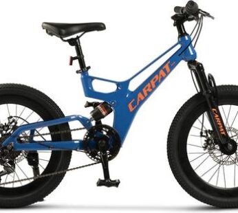 ﻿Bicicleta Copii MTB-FS Carpat 20inch C20344A, Schimbator spate Shimano Tourney, 7 viteze, Frana Disc fata/spate, Cadru aluminiu, Furca Supensie (Albastru)