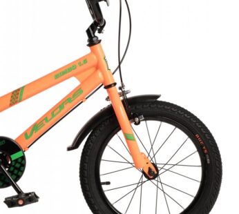Bicicleta pentru copii Velors V1807B PortocaliuVerde, 18 inch, cu roti ajutatoare