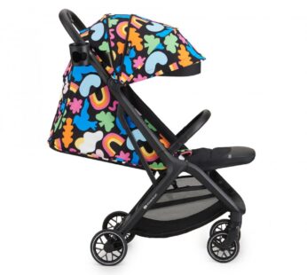 Carucior sport cu pliere compacta KinderKraft Nubi 2 Happy Shapes, spatar reglabil, pozitie somn, capotina cu filtru UV, plasa de tantari si suport pentru biberon