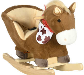 HOMCOM Balansoar pentru Copii cu Sunet Realist, Scaun de Pluș cu Ham de Siguranță, Maro, 60x33x50cm | Aosom Romania