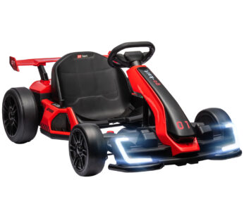 HOMCOM Go-Kart Electric pentru Copii cu Scaun Reglabil, 2 Motoare, Claxon, Lumini și Muzică, 120x76x53.5 cm, Roșu | Aosom Romania