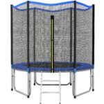 SPORTNOW Trambulină Elastică pentru Adulți Ø244cm, Covor Elastic pentru Adulți cu Plasă de Protecție, Scară cu 2 Trepte, Protecție pentru Arcuri, Structură din Oțel, Capacitate 100kg, Albastru | Aosom Romania