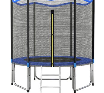 SPORTNOW Trambulină Elastică pentru Adulți Ø244cm, Covor Elastic pentru Adulți cu Plasă de Protecție, Scară cu 2 Trepte, Protecție pentru Arcuri, Structură din Oțel, Capacitate 100kg, Albastru | Aosom Romania