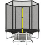 SPORTNOW Trambulină Exterior Ø183 cm Trambulină pentru Copii +6 Ani Adulți cu Plasă de Siguranță Scară cu 2 Trepte Negru | Aosom Romania