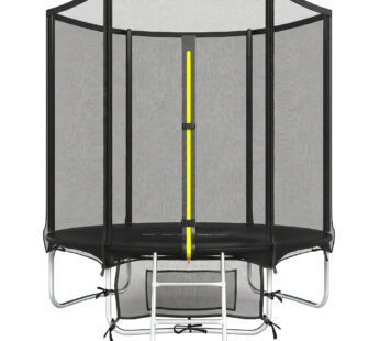 SPORTNOW Trambulină Exterior Ø183 cm Trambulină pentru Copii +6 Ani Adulți cu Plasă de Siguranță Scară cu 2 Trepte Negru | Aosom Romania