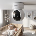 Video monitor HD pentru supraveghere bebe Malplay NannyEye, ecran LCD color camera rotativa, zoom digital, senzor de temperatura, vedere nocturna, cu melodii, semnal pana la 300 m