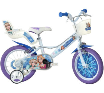 Bicicleta cu pedale, Dino Bikes, Craiasa Zapezii, Cu roti ajutatoare, Cu cosulet frontal, Cu scaunel pentru papusa, 14 inch, Pana la 50 kg, 4 ani+, Multicolor