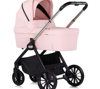 Carucior pentru copii Chipolino Encanto 3 in 1 pink marshmallow cu spatar reglabil, suspensii, bara detasabila, suport piciare ajustabil, maner reglabil si accesorii