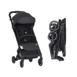 Carucior sport, Petite&Mars, Fly, Pliere compacta, Spatar reglabil pana la pozitie de somn, Suport picioare reglabil, Copertina extensibila cu protectie UPF40+, Suport pahar inclus, Pana la 22 kg, 0 luni+, Negru