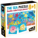 Headu - 8+1 Puzzle Animale Marine cu piese mari imprimate pe ambele fete