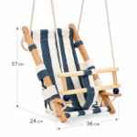 Leagan din lemn pentru copii tip sezlong Ginger Home Style Swing,sezut moale cu husa din bumbac, utilizare interiorexterior, greutate admisa 70 kg, franghii reglabile