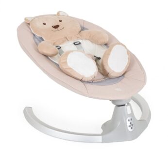 Leagan electric pentru copii Moni Ari Bear Bej cu telecomanda,conectare la priza sau baterii,5 viteze,12 melodii,pernuta reductor cu design ursulet inclusa
