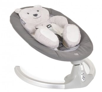Leagan electric pentru copii Moni Ari Bear Gri cu telecomanda,conectare la priza sau baterii,5 viteze,12 melodii,pernuta reductor cu design ursulet inclusa