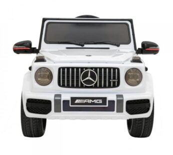 Masinuta electrica pentru copii Novokids Mercedes G63 AMG Alb, roti din cauciuc Eva, melodii si USB, usi cu deschidere, 12V, 2 viteze, lungime 120 cm, 2 motoare 550 W