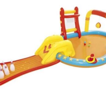 Piscina gonflabila pentru copii BESTWAY 53068, 435 x 213 x 117 cm, 314 L, Cu tobogan si popice bowling (Multicolor)