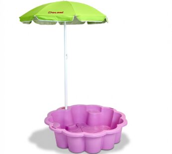 Piscina si ladita de nisip 2-in-1 pentru copii, Doloni Pink Flower, 80 x 87 x 20 cm, design multifunctional, cu Umbrela reglabila inclusa