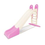 Tobogan pentru copii XXL Doloni WhitePink, cu trepte si manere ergonomice de sustinere, dimensiune 243.8 x 100 x 149.3 cm