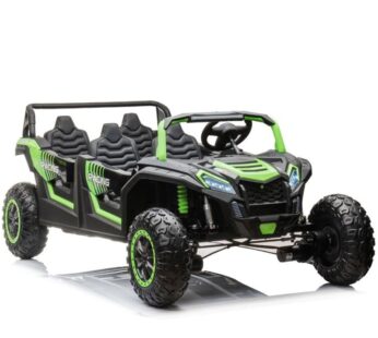 UTV electric pentru copii, 4 locuri, Kinderauto Racing 600W, 24V 20Ah, premium, roti moi EVA, scaun tapitat, verde